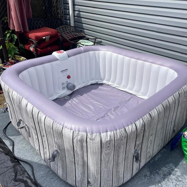 Inflatable hot tub set up outdoors