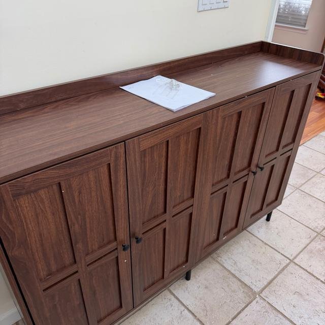 Walnut shoe cabinet, assembled